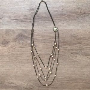 Anthropologie antique chain necklace with pearls